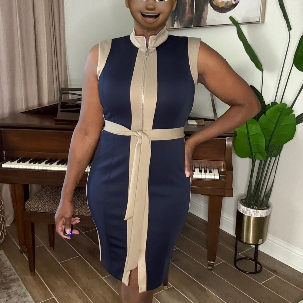 Navy and Cream Sleeveless Dress